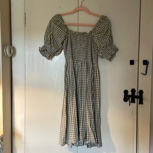 Opia Smocked Puff Shoulder Gingham Dress